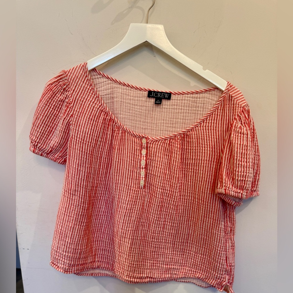 J Crew puffed sleeve Henley in striped gauze, XS - Picture 3 of 8